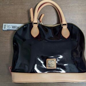Dooney & Bourke Black and Tan Satchel with Classic Design
